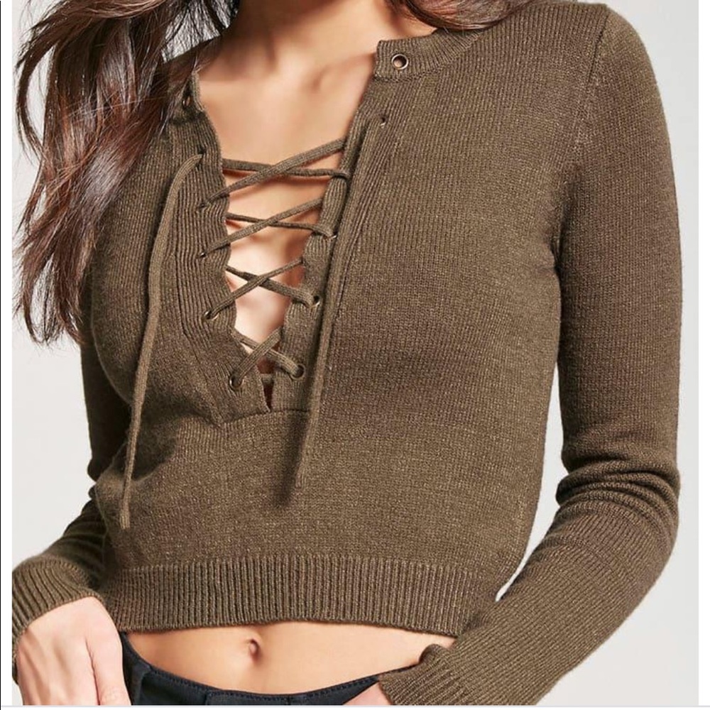 Lace Up Cropped Sweater